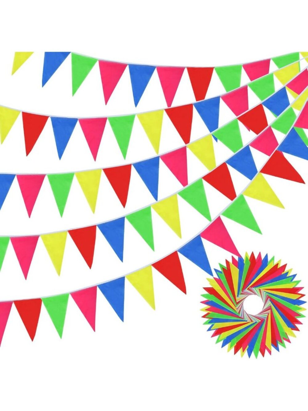 Colorful Rainbow Triangle Pennant Banner Flags - 3280 ft Party Decor, Festive